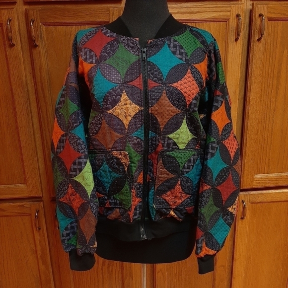 Quilted Patchwork Coat Handmade Jacket Festival Folk Art Artsy XL Cottagecore - Picture 2 of 5